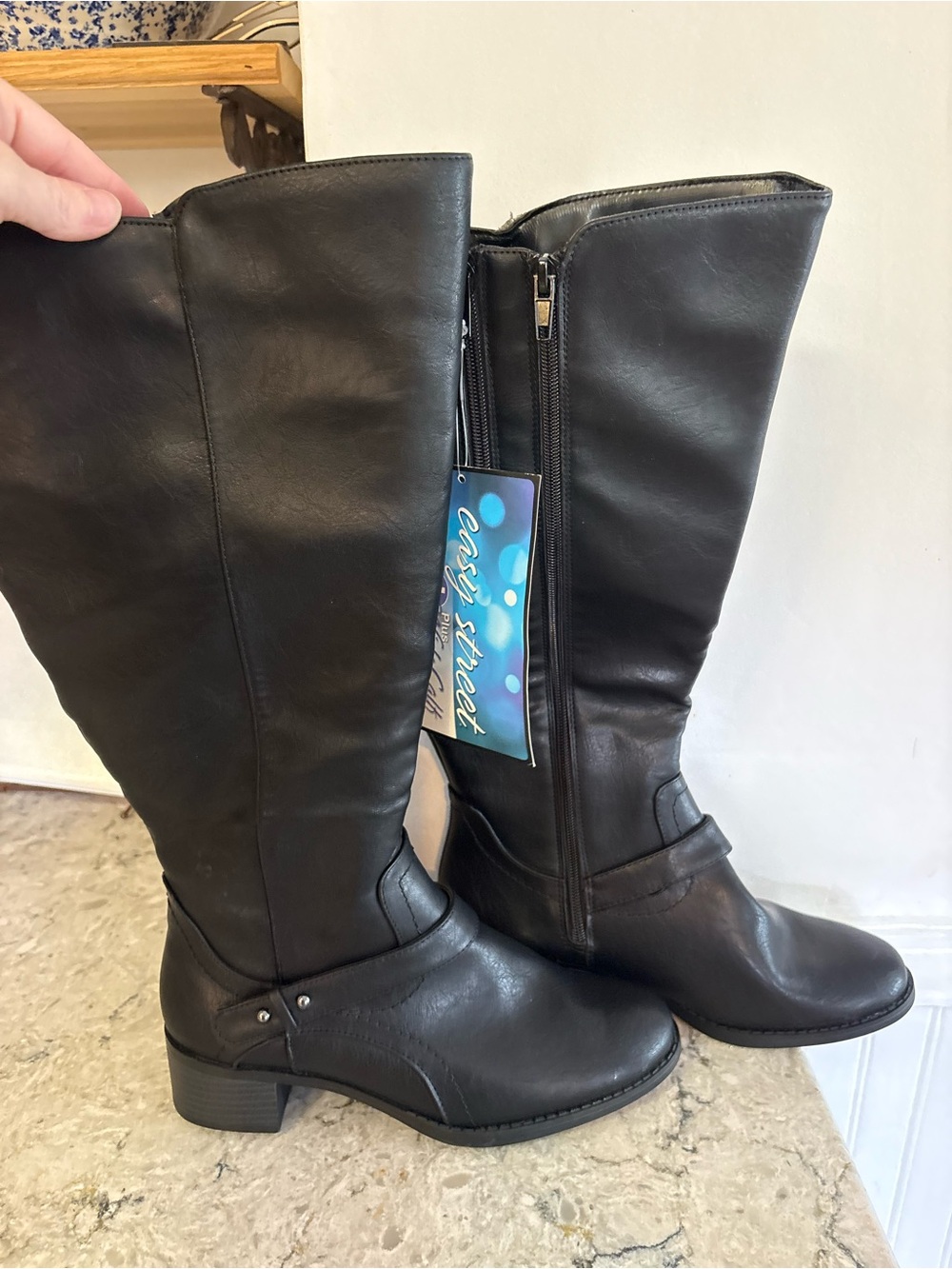 Easy Street Jewel Plus Women's 7.5 Wide Calf Riding Boots - Black Knee-High NWT